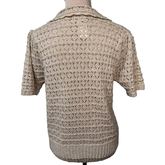 NWT Bluivy Tan Crocheted Button Front Polo Sweater Size S - Picture 3 of 5